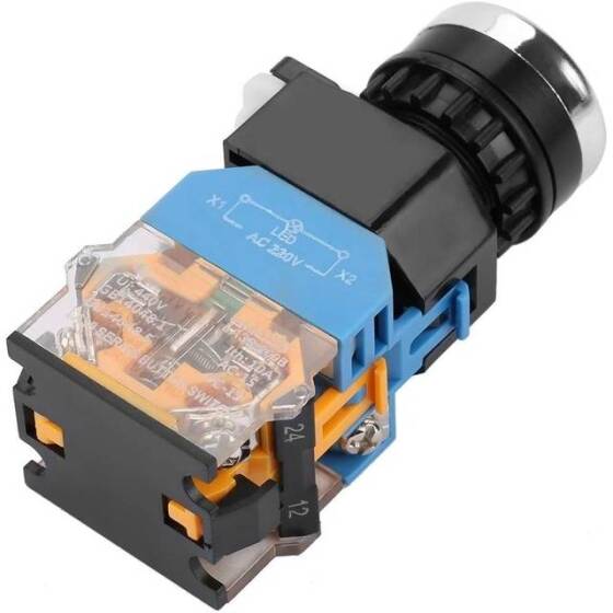 Düz Kafa 22mm 12-24V Su Geçirmez Anlık Kendinden Sıfırlamalı Metal Push Buton Yeşil ledli Soket Dahil - 5