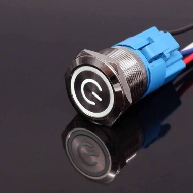 Düz Kafa 22mm 3-6V Su Geçirmez Anlık Kendinden Sıfırlamalı Metal Push Buton Beyaz Ledli - 1