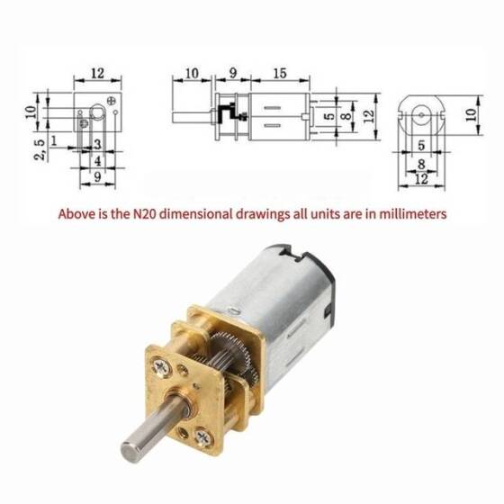 GA12-N20 12V 60RPM Mikro DC Metal Dişli Redüktörlü Motor - 2