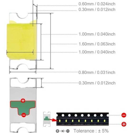 Geniş Açılı 3V 20mA 257 Beyaz Dikdörtgen Led 18mm Bacak Uzunluğu - 3