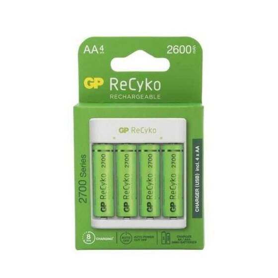 GP ReCyko+ 4'lü 2600mAh AA Şarj Edilebilir Pil + USB Pil Şarj Cihazı - 1