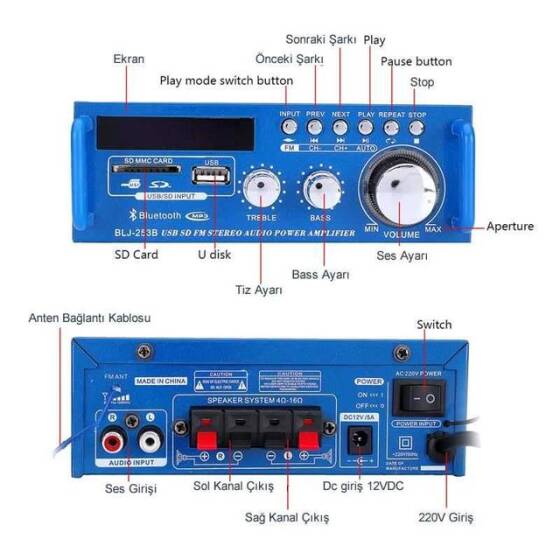Hi-Fi Stereo Amplifier - 2x300W Bluetooth Amfi - 4