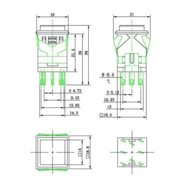 KD2-21 19mm Işıklı Yaylı Push Buton - Yeşil - 3
