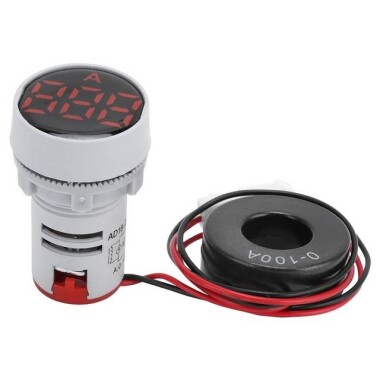 Kırmızı 0-100A 22mm AD16-22DSA Yuvarlak Kapaklı Trafolu LED Ampermetre - 1