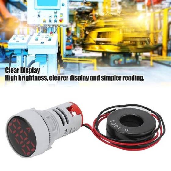 Kırmızı 0-100A 22mm AD16-22DSA Yuvarlak Kapaklı Trafolu LED Ampermetre - 2