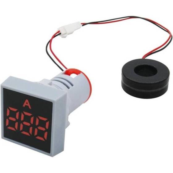 Kırmızı 0-100A 22mm AD16-22FSA Kare Kapaklı Trafolu LED Ampermetre - 1