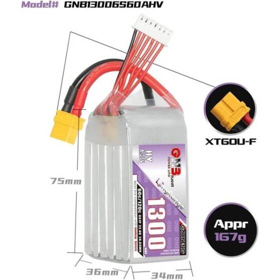Kırmızı 1300MAH 6 S 22.2 V 25C Yüksek Güç Yüksek Kaliteli Model Uçak LIPO Pil T Dişi - 5