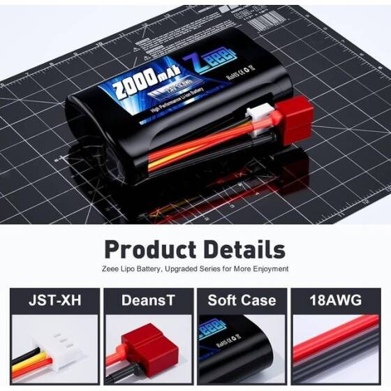 Kırmızı 1500MAH 2 S 7.4 V 25C Yüksek Güç Yüksek Kaliteli Model Uçak LIPO Pil JST Dişi - 3