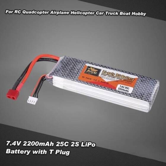 Kırmızı 2200MAH 2 S 7.4 V 25C Yüksek Güç Yüksek Kaliteli Model Uçak LIPO Pil T Dişi - 2