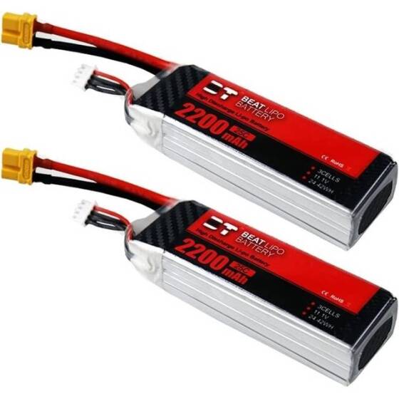 Kırmızı 2200MAH 3 S 11.1 V 25C Yüksek Güç Yüksek Kaliteli Model Uçak LIPO Pil JST Dişi - 1
