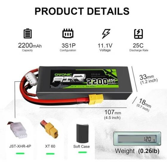 Kırmızı 2200MAH 3 S 11.1 V 25C Yüksek Güç Yüksek Kaliteli Model Uçak LIPO Pil T Dişi - 2