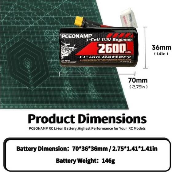 Kırmızı 2600MAH 3 S 11.1 V 25C Yüksek Güç Yüksek Kaliteli Model Uçak LIPO Pil JST Dişi - 2