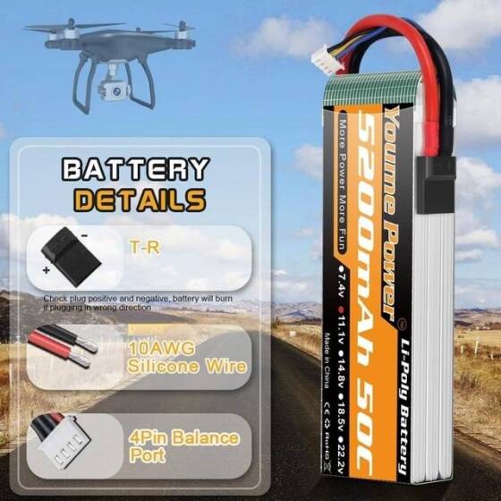 Kırmızı 5200MAH 3 S 11.1 V 25C Yüksek Güç Yüksek Kaliteli Model Uçak LIPO Pil T Dişi - 4