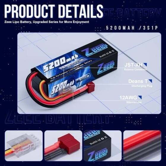 Kırmızı 5200MAH 3 S 11.1 V 35C Yüksek Güç Yüksek Kaliteli Model Uçak LIPO Pil XT60 Dişi - 3