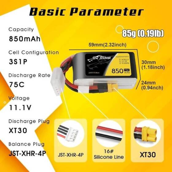 Kırmızı 850MAH 3 S 11.1 V 25C Yüksek Güç Yüksek Kaliteli Model Uçak LIPO Pil JST Dişi - 2