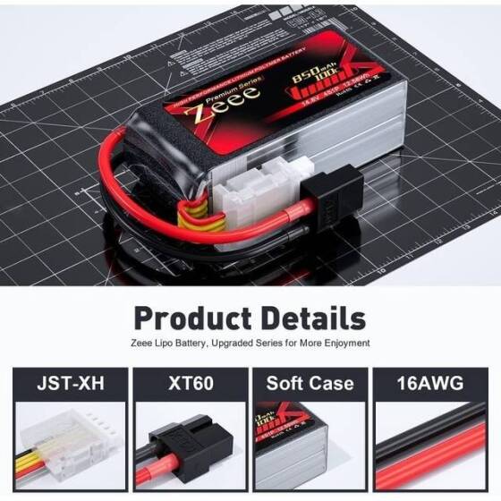 Kırmızı 850MAH 4 S 14.8 V 25C Yüksek Güç Yüksek Kaliteli Model Uçak LIPO Pil JST Dişi - 3