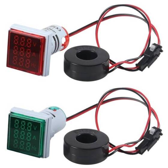 Kırmızı AC50-500V 0-100A 22mm AD16-22FVA AD16-22VAM Yuvarlak Kapaklı LED Hertz Metre Akım Trafolu - 4