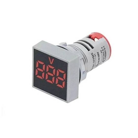 Kırmızı AC60-500V 22mm AD16-22FSV Kare Buzlu Kapaklı LED Voltmetre - 1