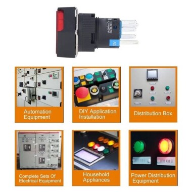 Kırmızı LA128A 12V 8 Pin 16mm Kendini Sıfırlamalı Push Buton - 2