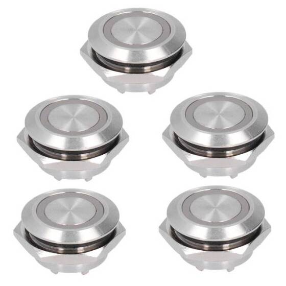 Kısa 12mm 6-24V Su Geçirmez Anlık Otomatik Sıfırlamalı Metal Push Buton Kırmızı Ledli - 1