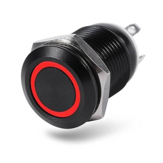 Kısa Düz Kafa 12mm 220V Su Geçirmez Anlık Kendinden Sıfırlamalı Metal Push Buton Kırmızı Ledli - 1
