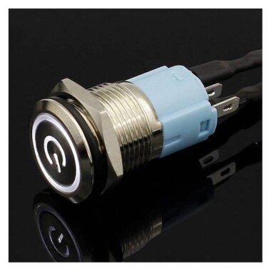 Kısa Düz Kafa 16mm 220V Su Geçirmez Anlık Kendinden Sıfırlamalı Metal Push Buton Mavi Ledli - 4