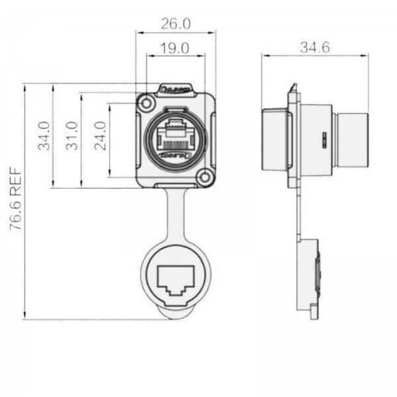 LP-16-J/RJ45/110/SX-03-201 Su Geçirmez Ethernet Konnektörü - Dişi - 2