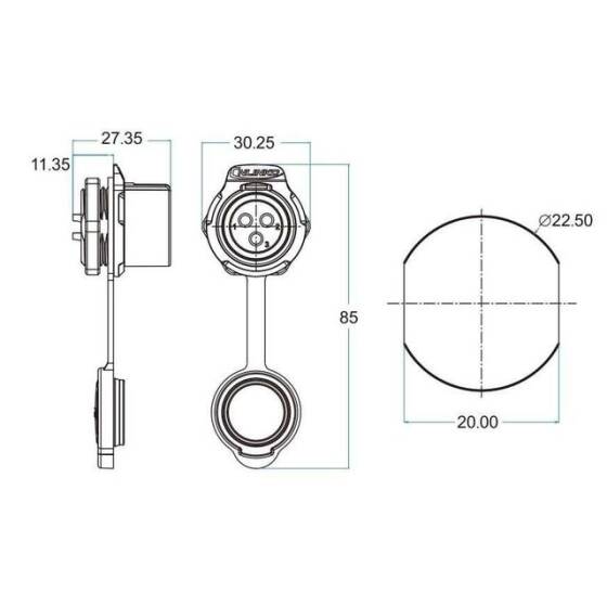 LP-20-J02SX-03-101 2 Pin Su Geçirmez Konnektör - Dişi - 2