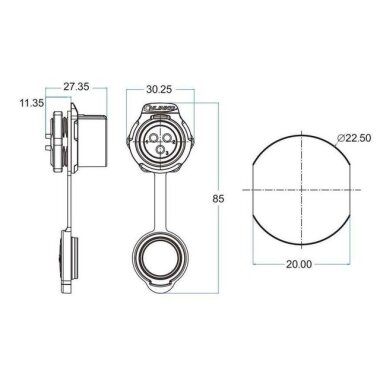 LP-20-J05SX-03-101 5 Pin Su Geçirmez Konnektör - Dişi - 2