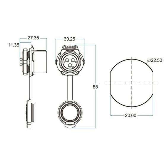 LP-20-J09SX-03-101 9 Pin Su Geçirmez Konnektör - Dişi - 2