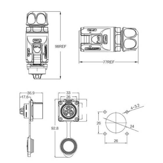 LP-24-C04PE-01-001 4 Pin Su Geçirmez Konnektör - Erkek - 2