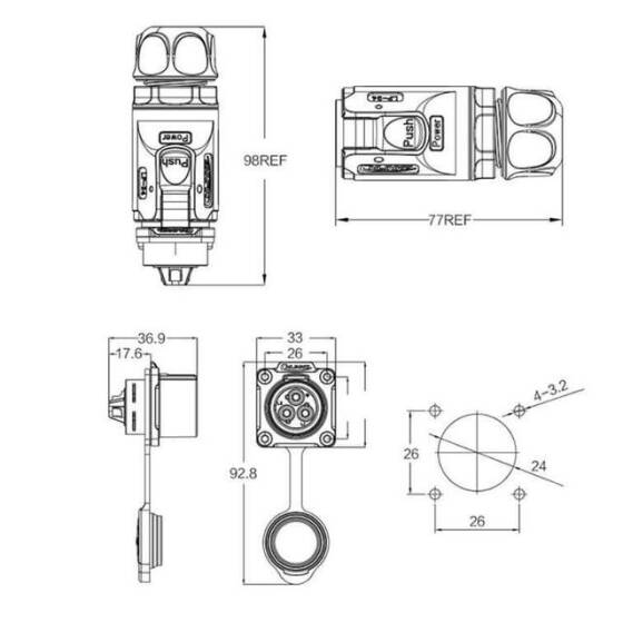 LP-24-J03SX-03-401 3 Pin Su Geçirmez Konnektör - Dişi - 2