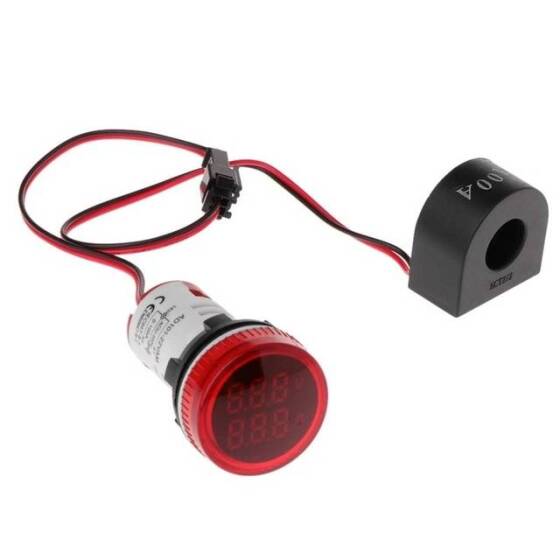 Mavi AC50-500V 0-100A 22mm AD16-22FVA AD16-22VAM Yuvarlak Kapaklı LED Hertz Metre Akım Trafolu - 1