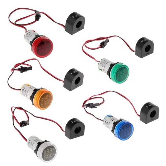 Mavi AC50-500V 0-100A 22mm AD16-22FVA AD16-22VAM Yuvarlak Kapaklı LED Hertz Metre Akım Trafolu - 2