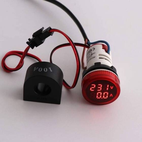 Mavi AC50-500V 0-100A 22mm AD16-22FVA AD16-22VAM Yuvarlak Kapaklı LED Hertz Metre Akım Trafolu - 3