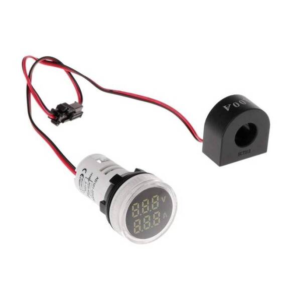 Mavi AC50-500V 0-100A 22mm AD16-22FVA AD16-22VAM Yuvarlak Kapaklı LED Hertz Metre Akım Trafolu - 4