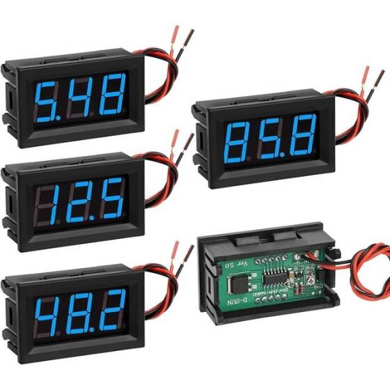 Mavi İki Telli 0-56 İnç DC5V-120V DC Dijital Ekran Voltmetre Araba Bisiklet Motosiklet için - 1