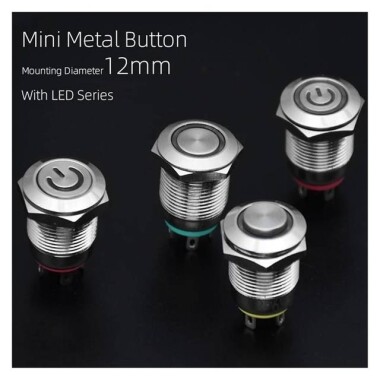 Mavi Ledli 12mm 110-220V Su Geçirmez Kendinden Kilitli Metal Push Buton - 5