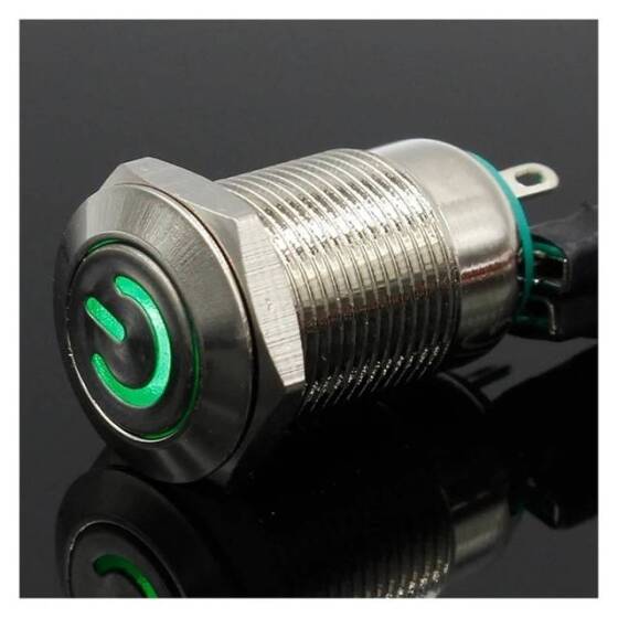 Mavi Ledli 12mm 12-24V Su Geçirmez Kendinden Kilitli Metal Push Buton - 3