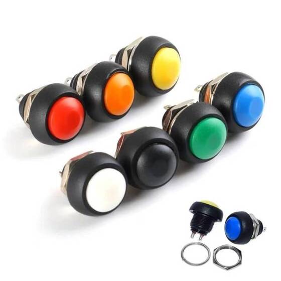 Mavi Su Geçirmez PBS-33B 12mm 2 Pin Kendinden Sıfırlamalı Mini Yuvarlak Buton - 1
