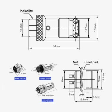 Mike Konnektör 8 Pin 16mm - Erkek - 2