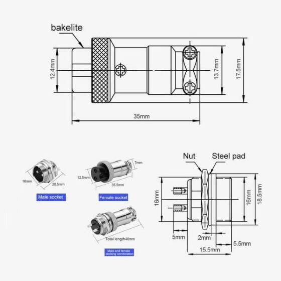 Mike Konnektör 8 Pin 16mm - Erkek - 2