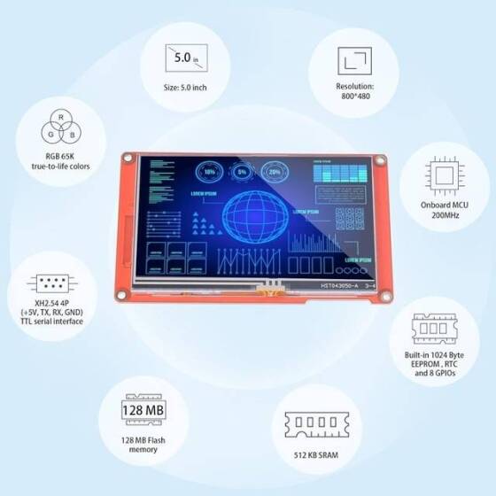 Nextion NX8048P050-011R 5.0 İnç Rezistif Dokunmatik Ekran - 2