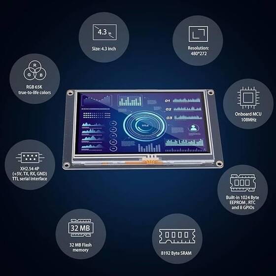 NX4827K043 - 4.3 Inch Nextion HMI Dokunmatik TFT Lcd Ekran + 8 Port GPIO / 32 MB Dahili Hafıza - 2