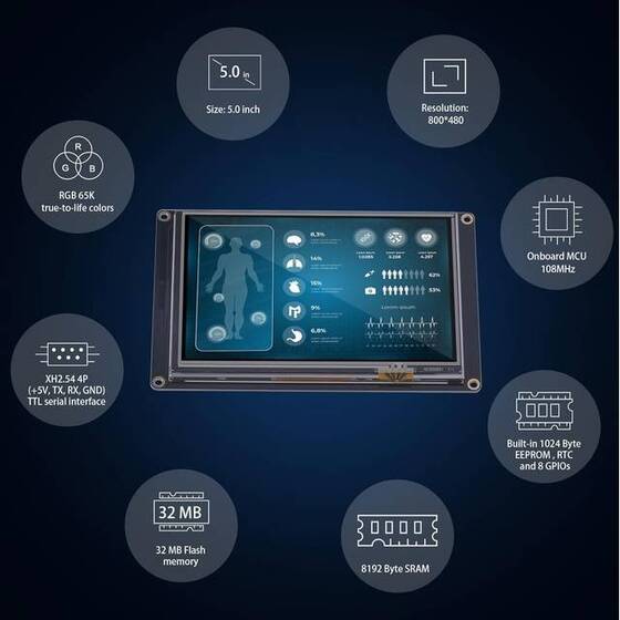 NX8048K050 - 5 Inch Nextion HMI Dokunmatik TFT Lcd Ekran + 8 Port GPIO / 32 MB Dahili Hafıza - 3