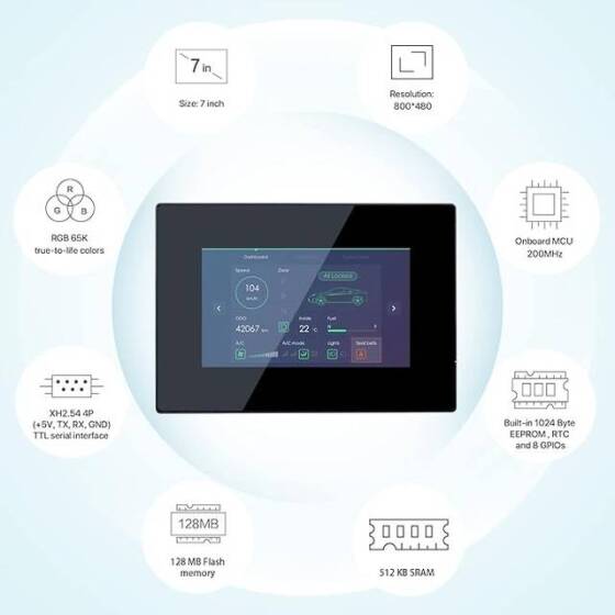 NX8048P070-011C-Y - 7 Inch Nextion HMI Kapasitif Dokunmatik LCD Ekran ve Muhafazalı - 4