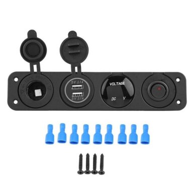 ON-OFF Kırmızı Nokta Anahtarlı 2x5V USB Çakmaklık ve Voltaj Göstergeli Marine Panel - 3