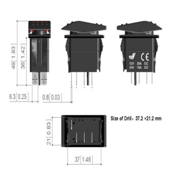 ON-OFF Mavi Işıklı Anahtar 5 Pin 12V-24V - Horn - 3