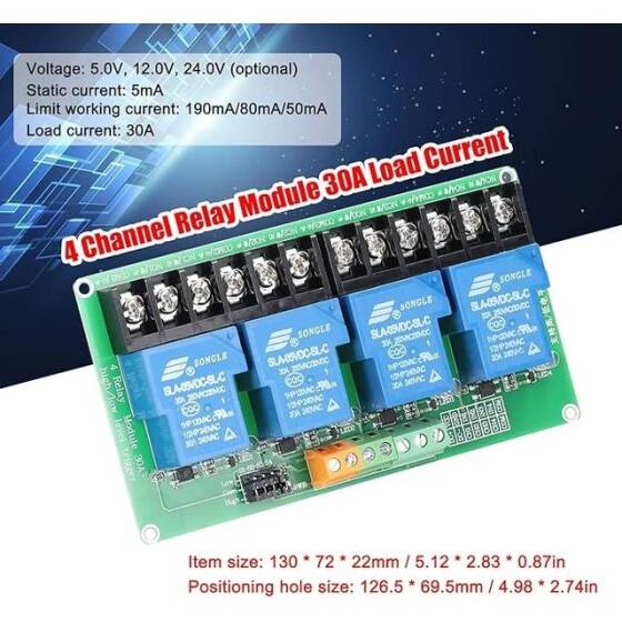 Optocoupler İzolasyonlu 4 Kanallı Röle Modülü 30A 12V Yüksek Ve Düşük Tetikleyiciyi Destekler - 4