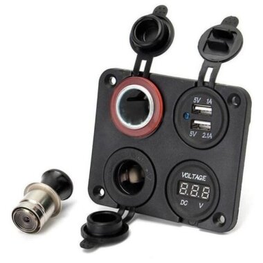 Oto Çakmak Dişi Çakmaklık Soketi Voltaj Göstergesi ve 2x5V USB Marine Panel - 1